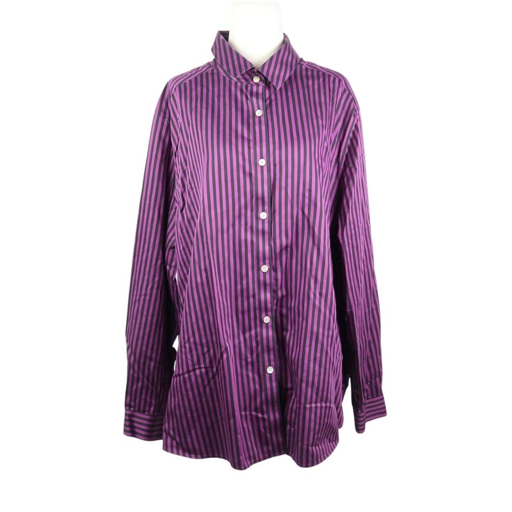 Foxcroft Purple and Black Striped Button-Down Oxford Shirt 20W